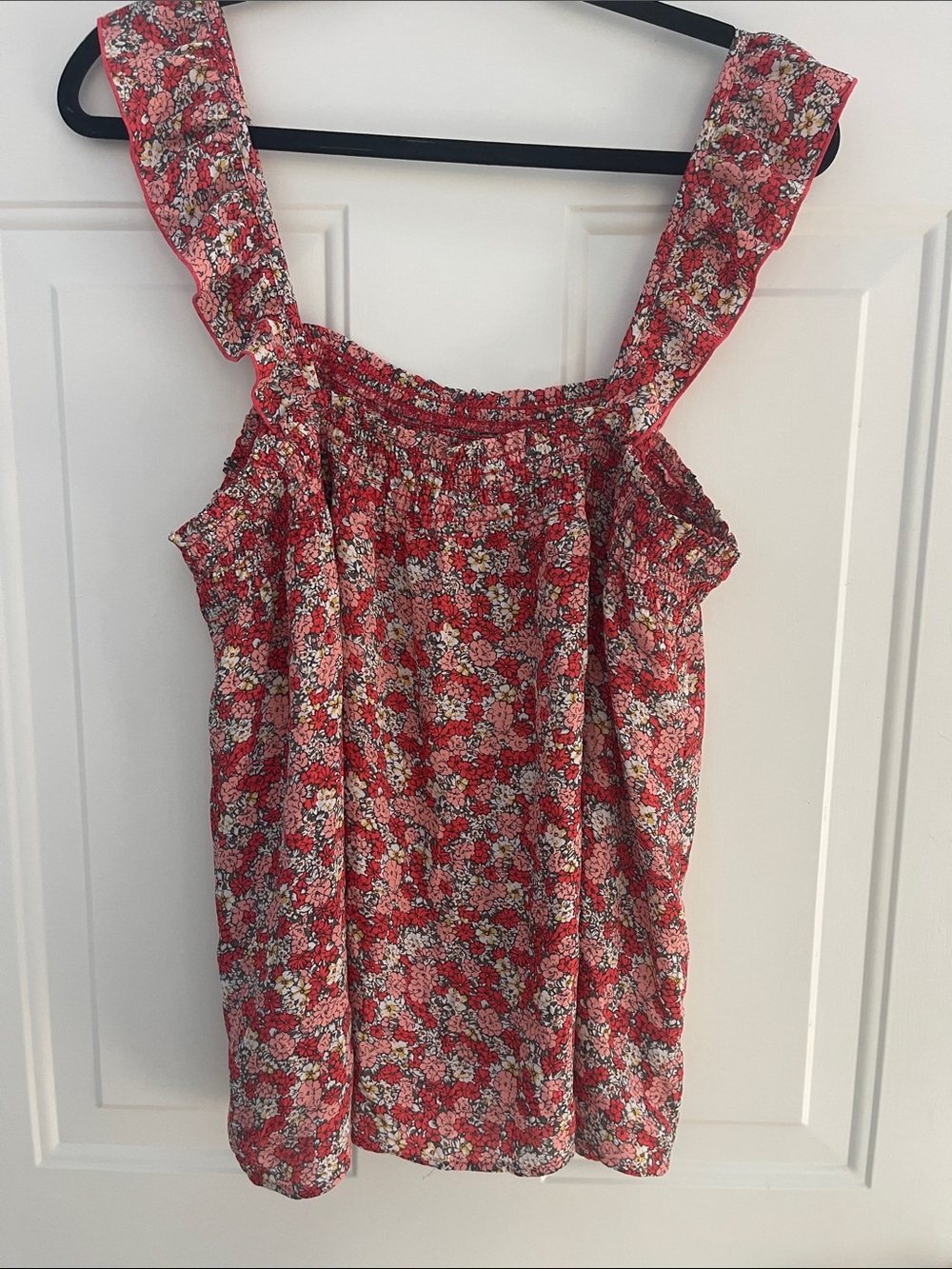 LOFT Red Floral Ruffle-Strap Tank Top - Picture 5 of 5